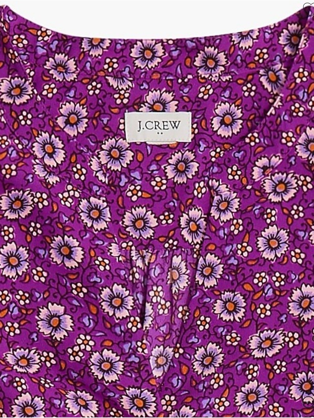 J. Crew Bright Purple Daisy-Print Puff-Sleeve Blouse - Picture 6 of 7